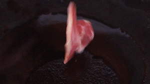 鍋中倒入橄欖油燒熱，放入淡火腿小火煸炒至打卷狀態(tài)。